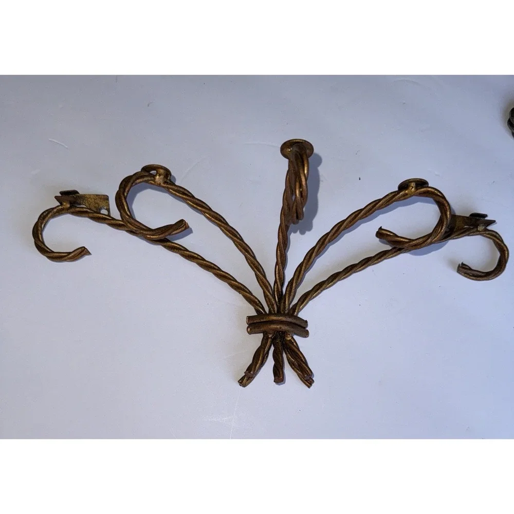 2 Vintage Twisted Rope Wall Shelf Brackets - Hollywood Regency Style -‎ Gold
